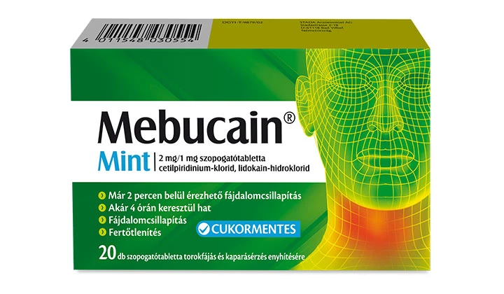 Mebucain Mint 2 mg/1 mg szopogató tabletta Mebucain Mint 2 mg/1 mg szopogató tabletta
